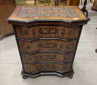 18th cent. North Italian walnut commode cupboard, marquetry panels with birds and flowers and part