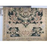 19th cent. Continental Aubusson style hand made wall hanging, green ground with floral, shell