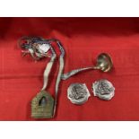 Collectables: Southern Asian white metal belt buckles depicting Kali, a quartz carving of Buddha