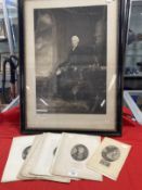 Engravings/Prints: Antique portraits to include Isaac Newton, Tooke, Sir Matthew Hale, Edward Lord