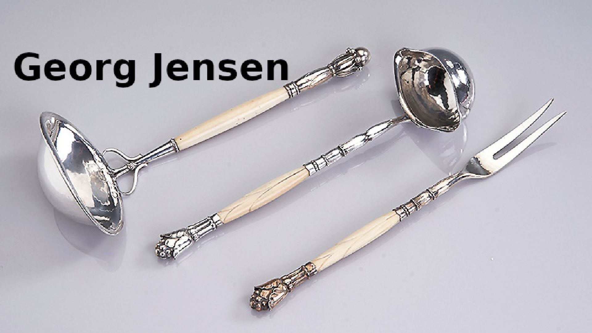 2 Saucenkellen und 1 Gabel, GEORG JENSEN, 925er Silber,