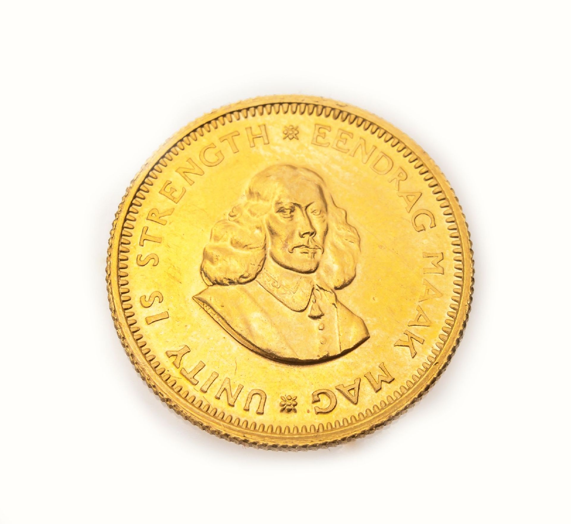 Goldmünze, 1 Rand, Südafrika, 1967, Springbock, Unity is