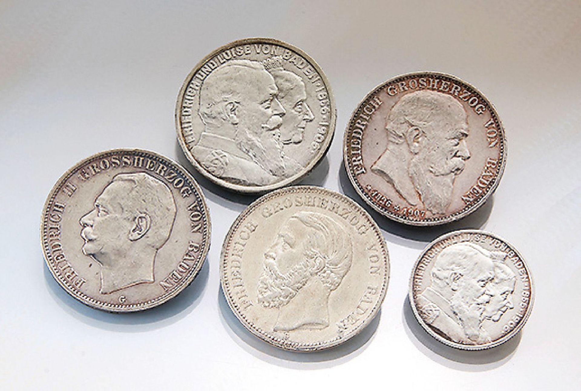 Konvolut 14 Silbermünzen, Baden, best. aus:2 x 5 Mark