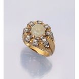 18 kt Gold Ring mit Diamanten und Opal, GG 750/000,