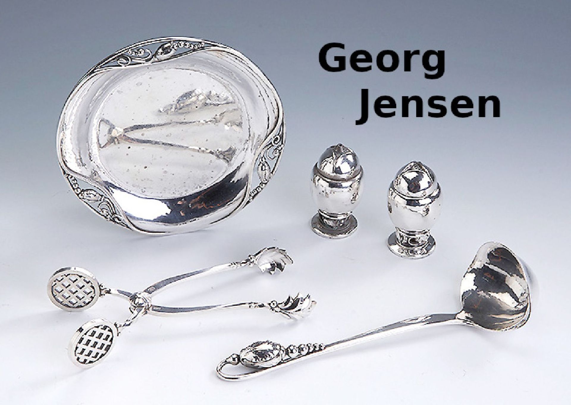 5 Teile GEORG JENSEN, Silber, best. aus: Salz- und