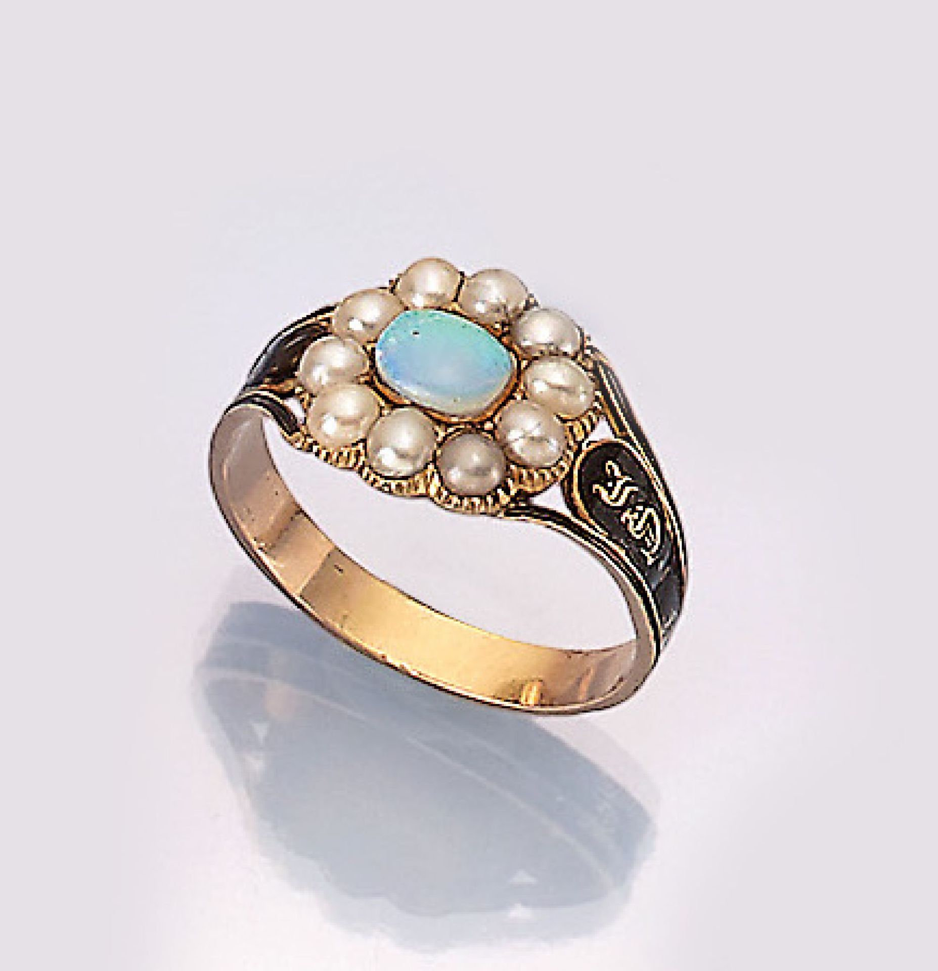 14 kt Gold Ring mit Opal, dat. 1839, GG 585/000,