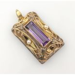 Anhänger mit Amethyst, GG 750/000 und Silber geprüft, um