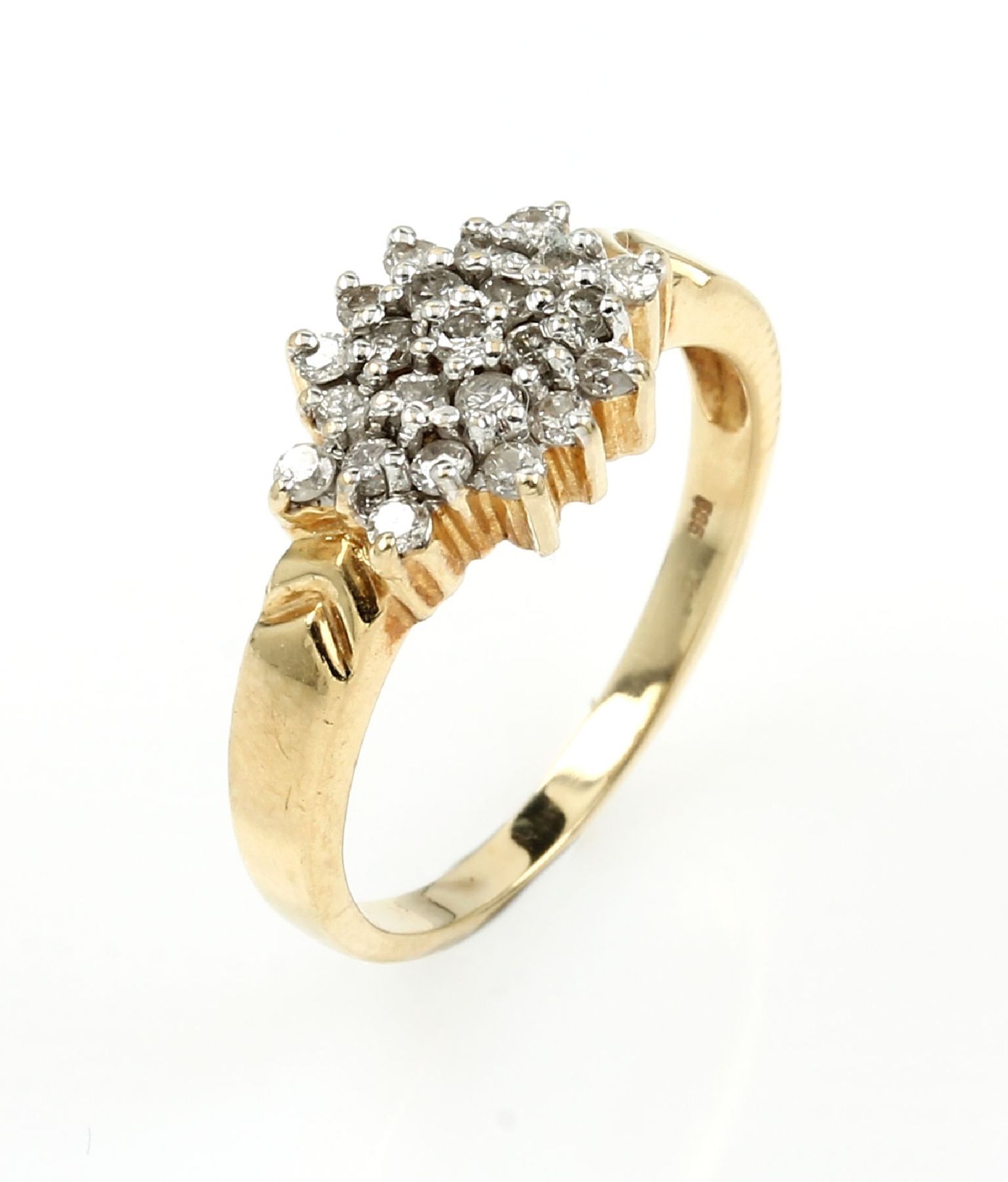 14 kt Gold mit Brillanten,   GG 585/000, Ringkopf mit