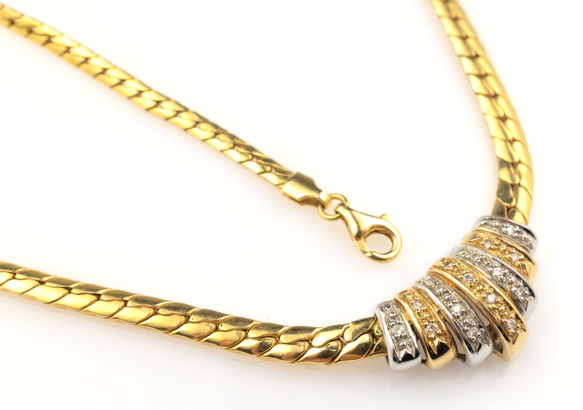 14 kt Gold Collier mit Diamanten, GG/WG/RG 585/000,