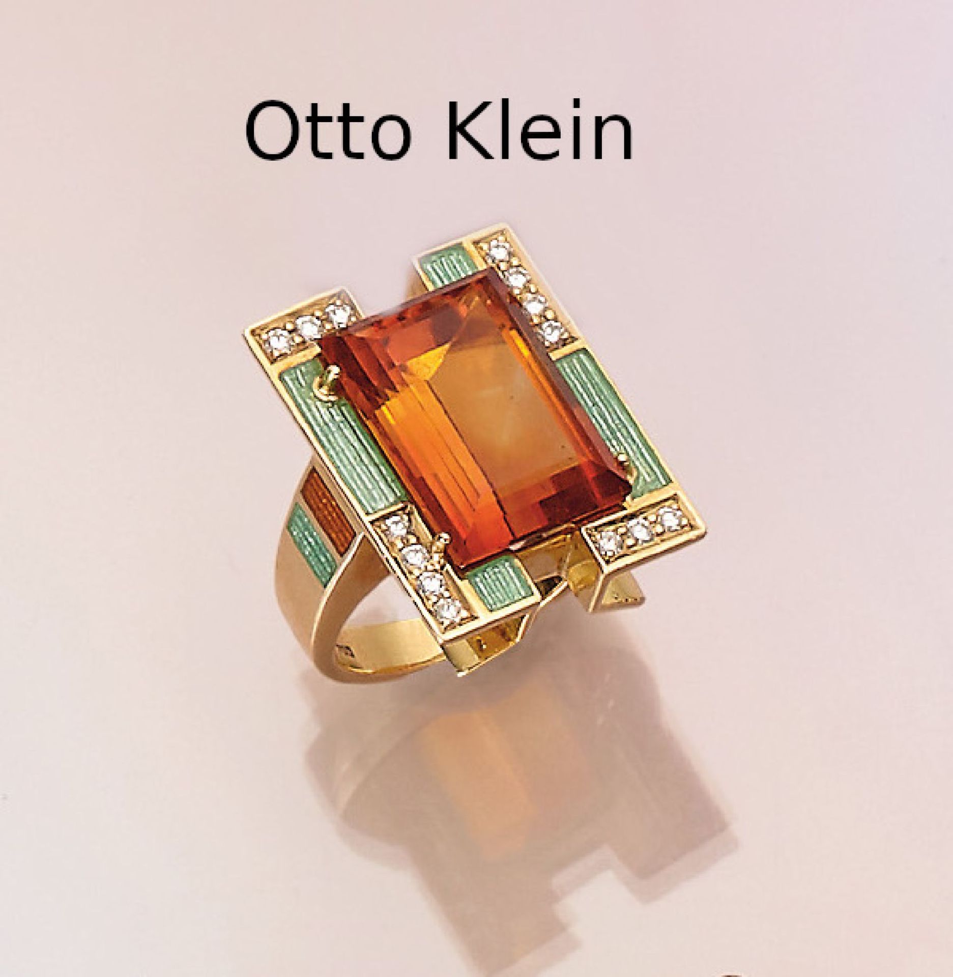 18 kt Gold Ring OTTO KLEIN mit Citrin, Email und