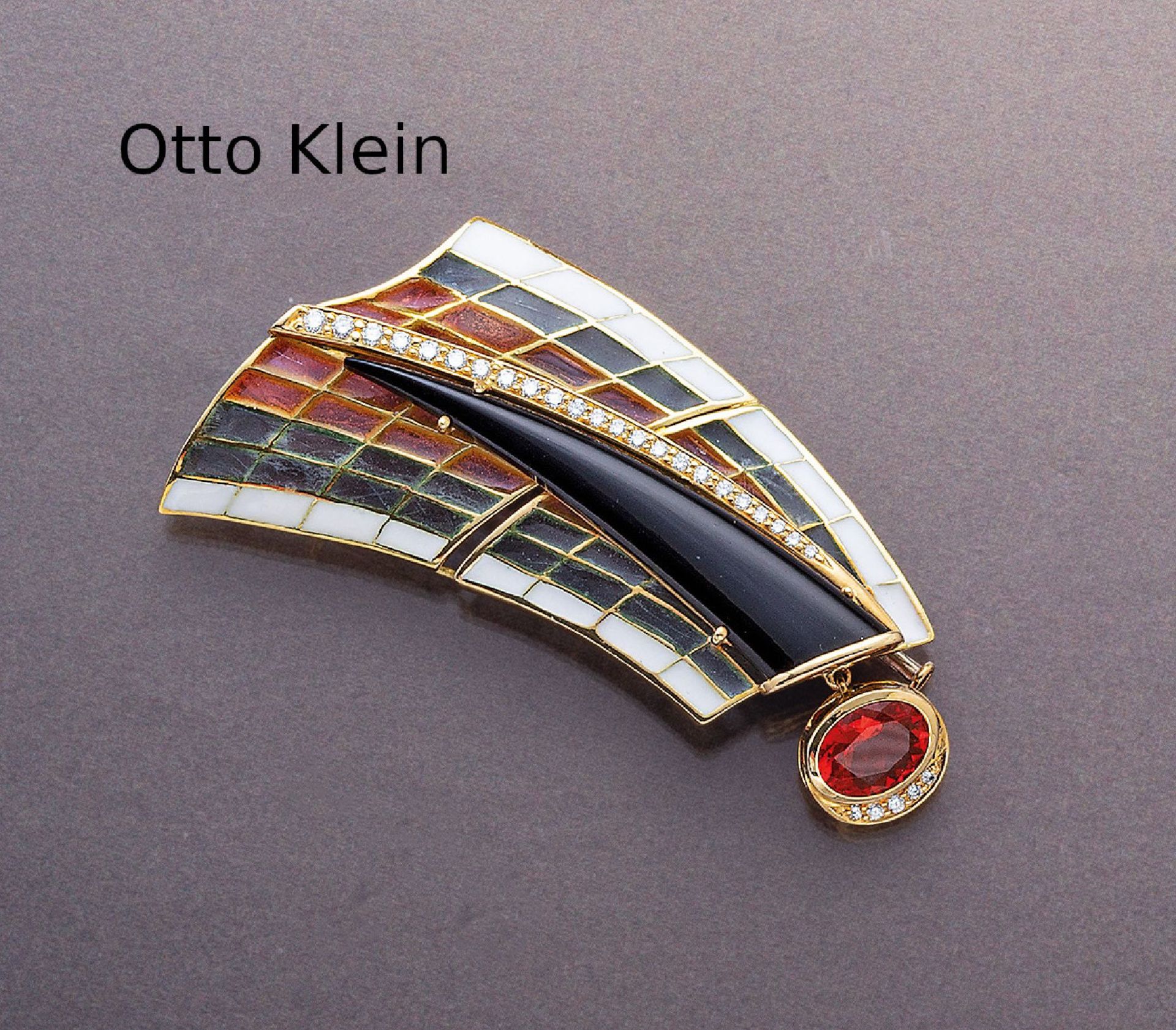 OTTO KLEIN 18 kt Gold Anhänger/Brosche mit Opal, Onyx