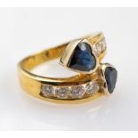 18 kt Gold Ring mit Diamanten und Saphiren, GG/WG