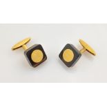 Paar 18 kt Gold Manschettenknöpfe mit Onyx, GG 750/000,