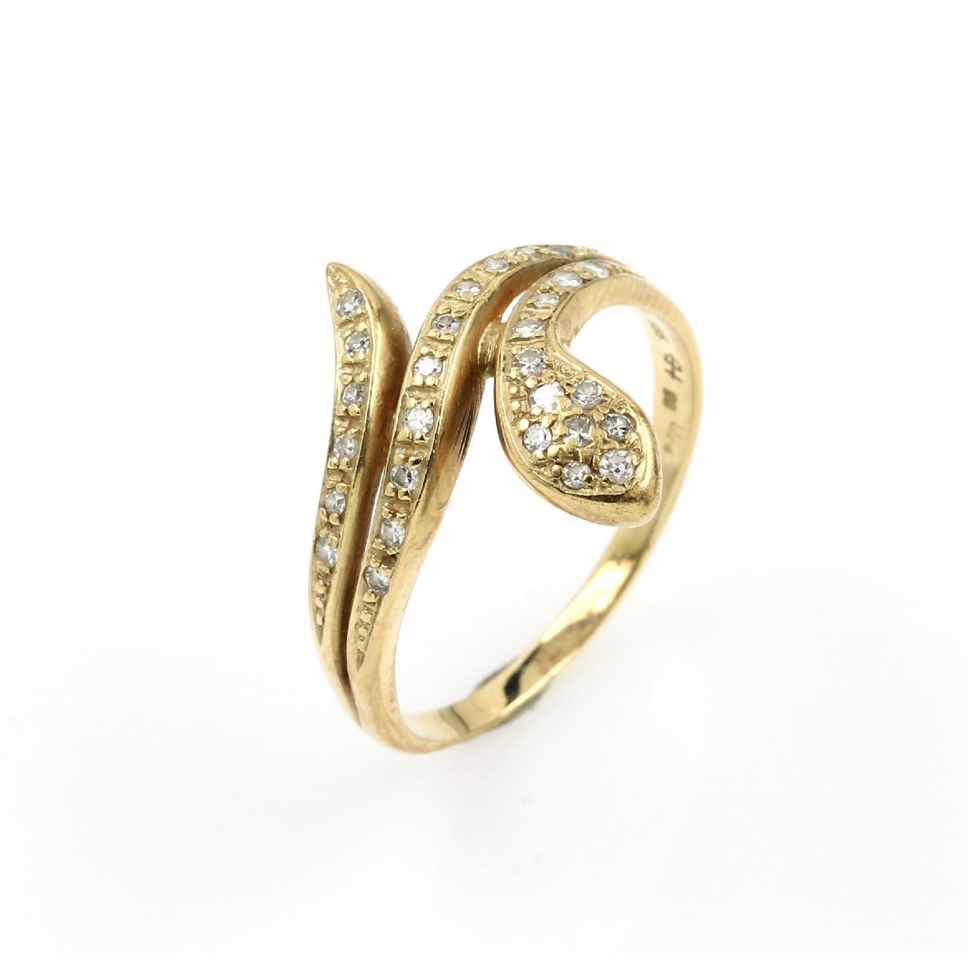 14 kt Gold Schlangenring mit Diamanten,   GG 585/000, bes.