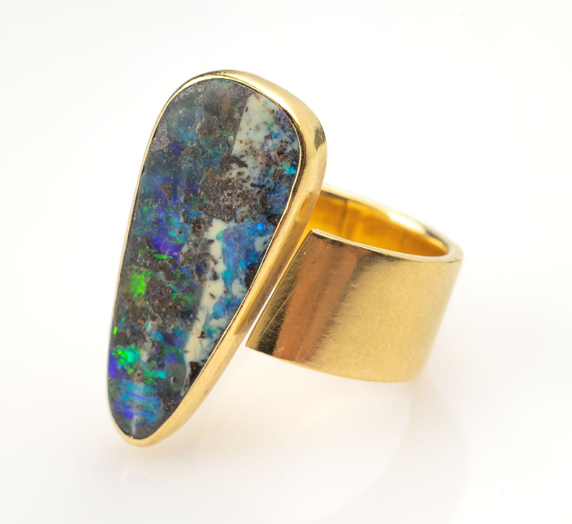 18 kt Gold Ring mit Boulderopal,   GG 585/000, konisch