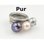 Ring Trio PUR mit Zuchtperlen und Brillanten,