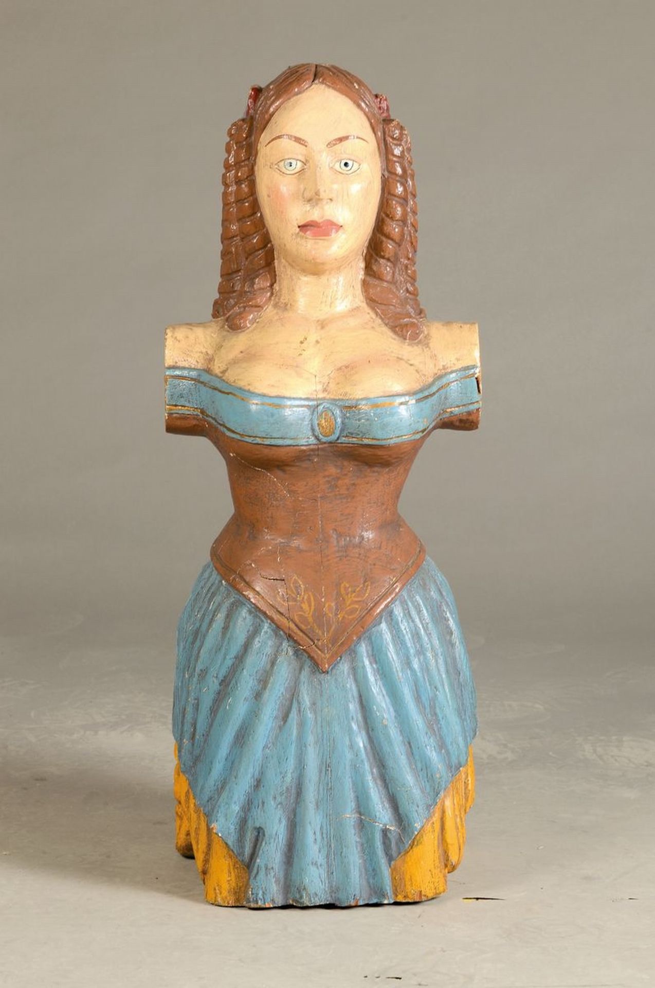 Gallionsfigur, Mitte 20.Jh.,  in Form einer Frau, Holz