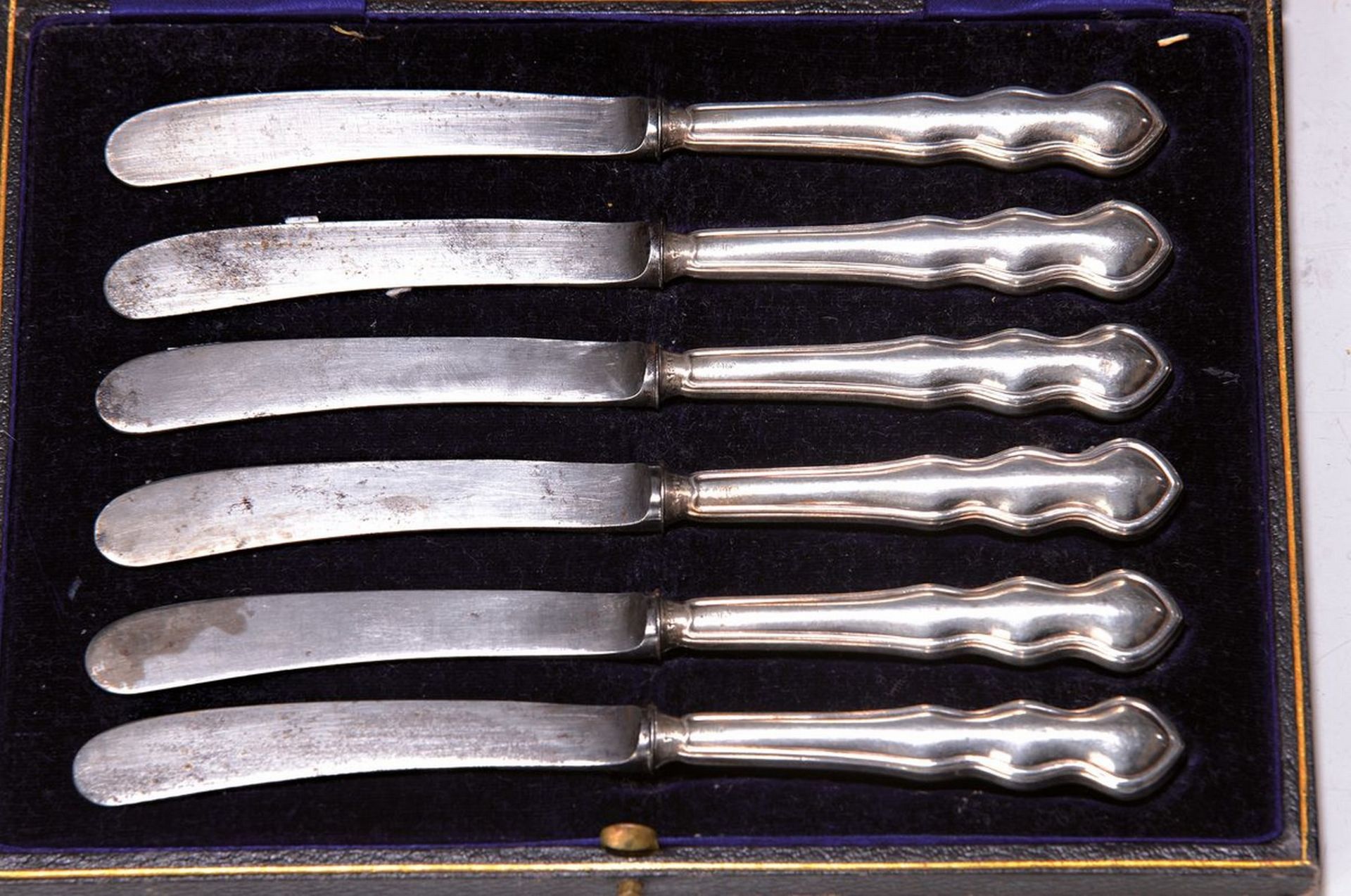 6 Buttermesser, Sheffield, um 1900, Sterling Silber,