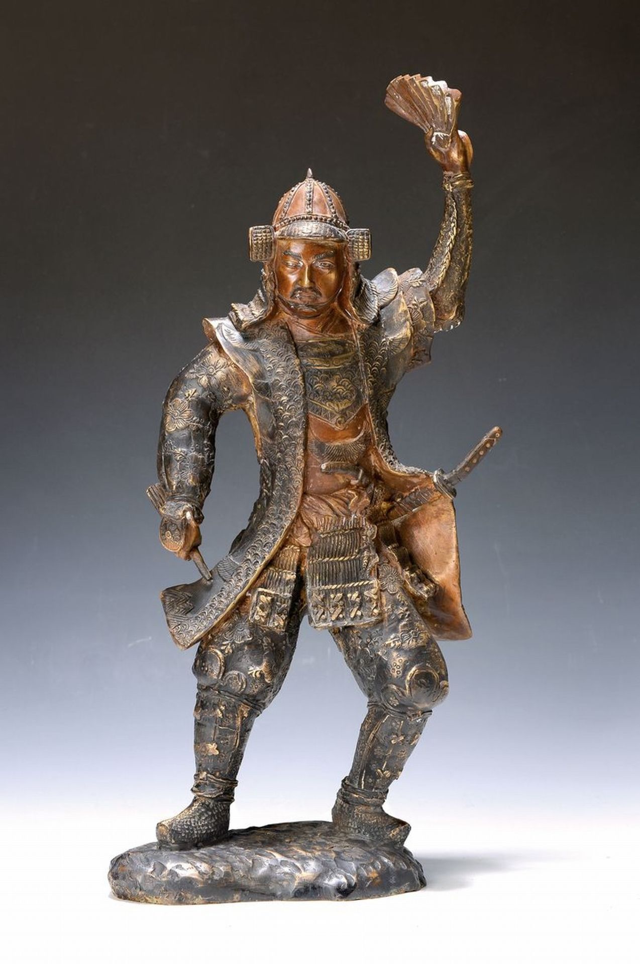 Skulptur eines Samurai, 20.Jh.,  Bronze, patiniert u.