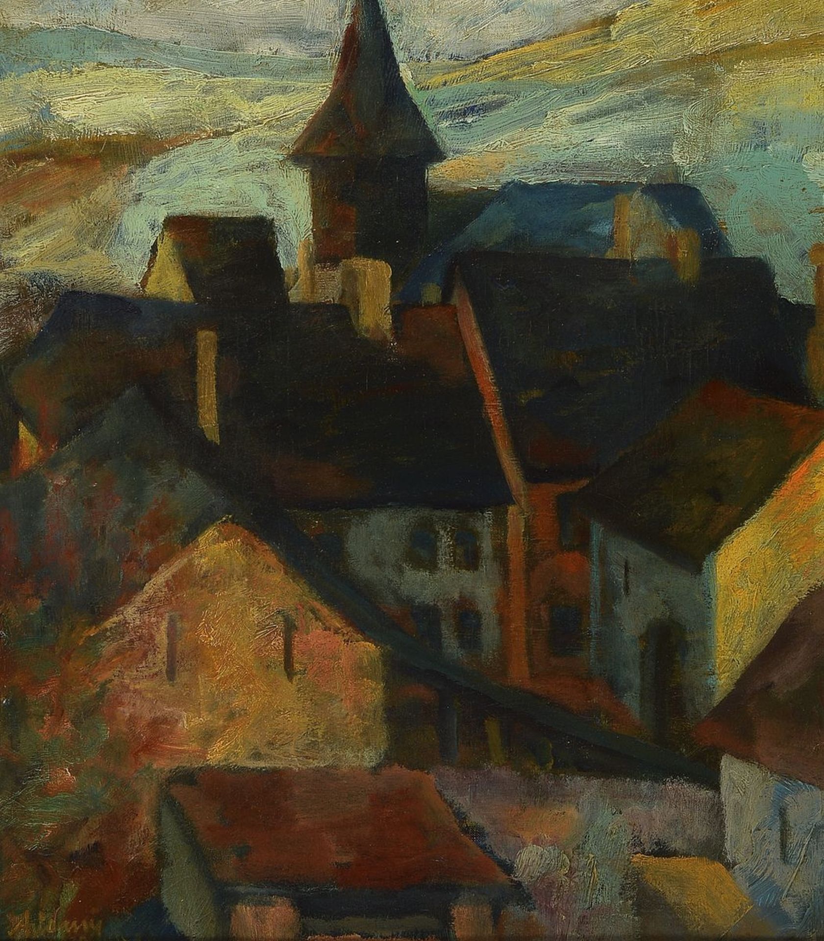 Hans Adamy, 1890 Trier-1976,  Blick auf die Kirche St.