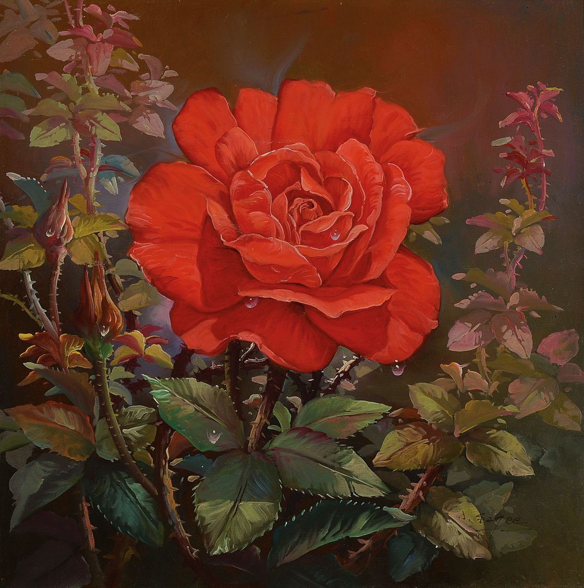 Zeitgenössischer Traditionalist,  Rosenblüte, Öl/Lwd,