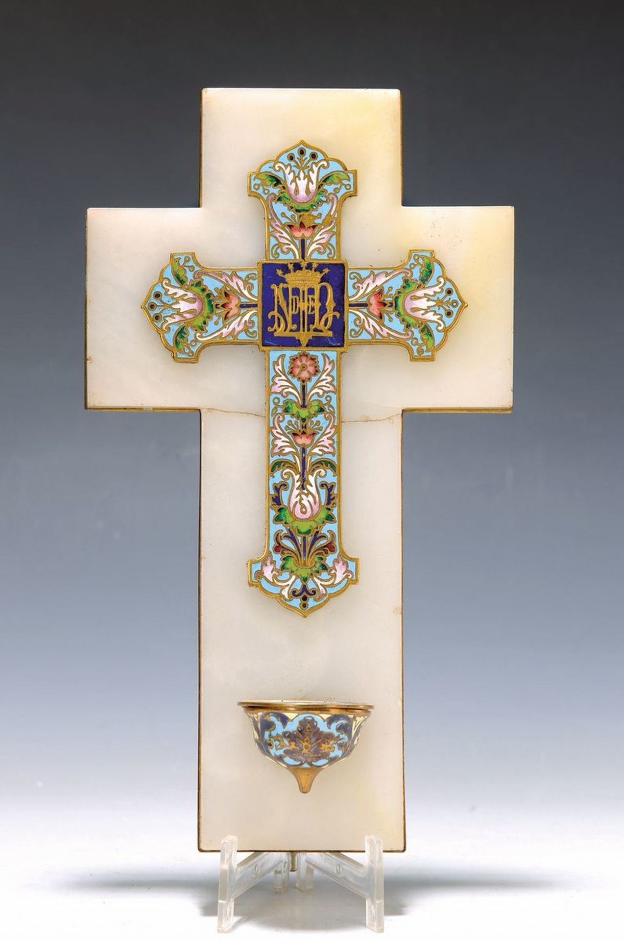 Cloisonné-Kreuz, wohl Frankreich, 19.Jh.,  flacher