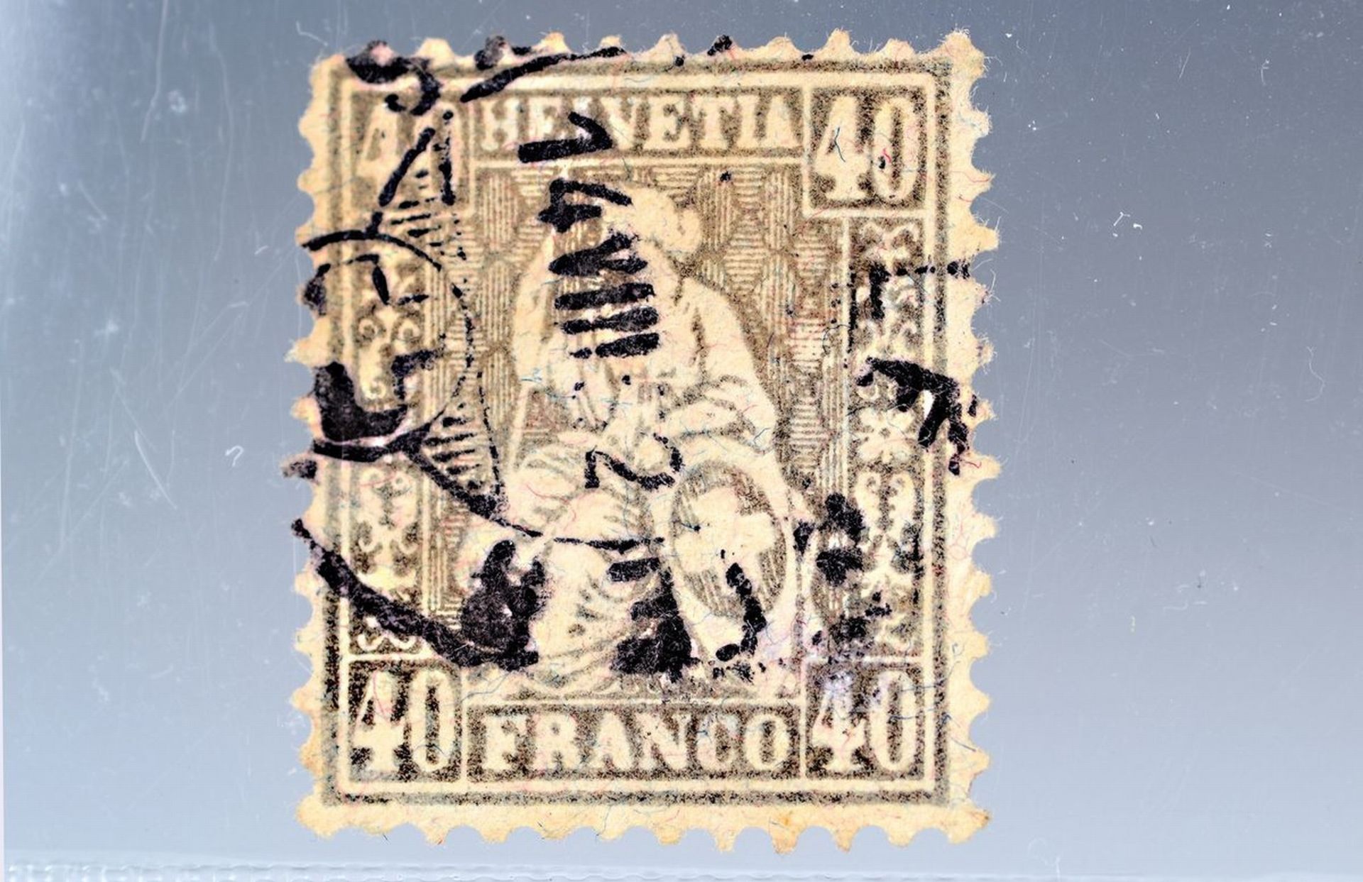 Briefmarke, Schweiz, 42, 1881, 40 Rp,  grau auf blau, rot