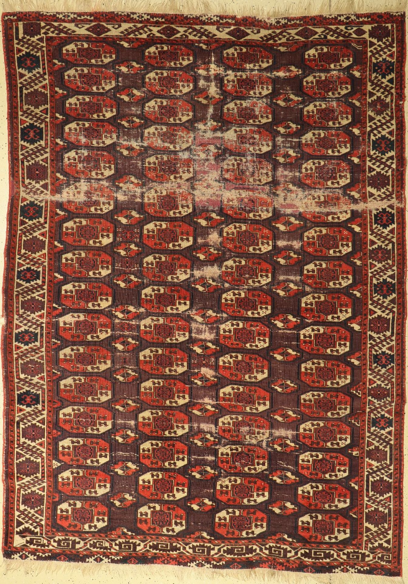 Antiker Hauptteppich,   Turkmenistan, 19. Jhd, Wolle auf