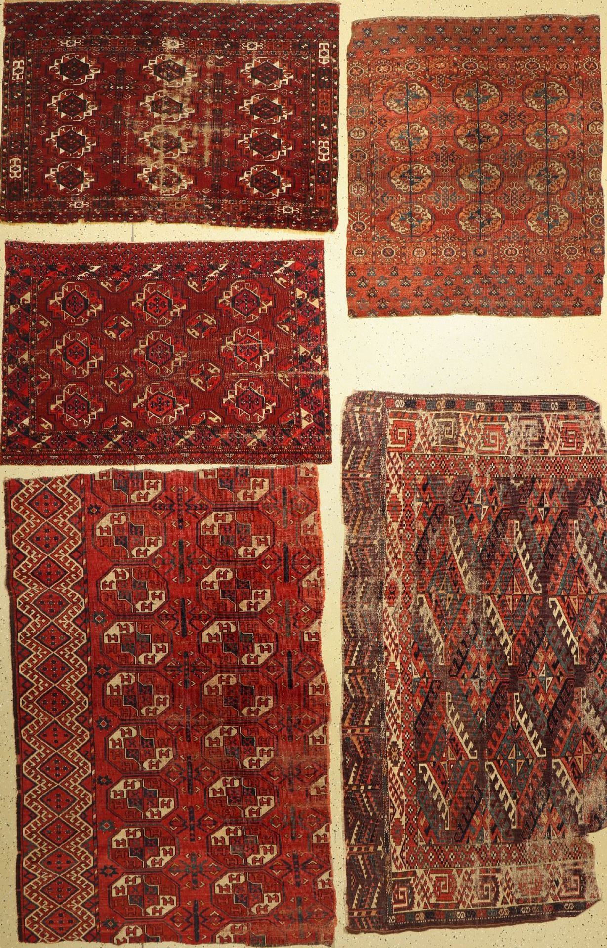 Konvolut aus 5 Fragmenten,   Turkmenistan, 19.Jhd, Wolle