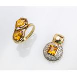 14 kt Gold Konvolut mit Citrinen und Diamanten, GG/WG