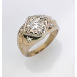 14 kt Gold Ring mit Diamanten, WG 585/000, mittig mit