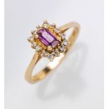 14 kt Gold Ring mit Rubin und Brillanten, GG 585/000,