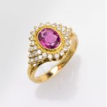 18 kt Gold Ring mit Brillanten und Rubin, GG 750/000,