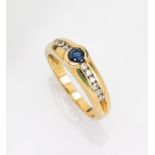 14 kt Gold Ring mit Saphir und Diamanten, GG 585/000,