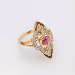18 kt Gold Ring mit Rubinen und Diamanten, GG 750/000, 1