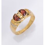 18 kt Gold Ring mit Rhodolith und Diamanten, GG 750/000,