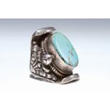 Großer tibetanischer Ring, Tibet, um 1900, Silberfassung