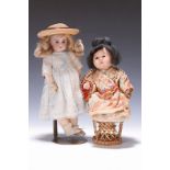 2 Puppen, um 1910/20er Jahre, a. Porzellankopf, gemarkt