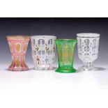 4 Bechergläser, Böhmen, um 1850, farbloses Kristallglas,