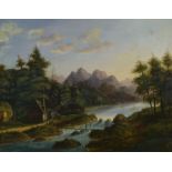 Spätromantiker, deutsch, um 1870-80, Landschaft mit Wehr