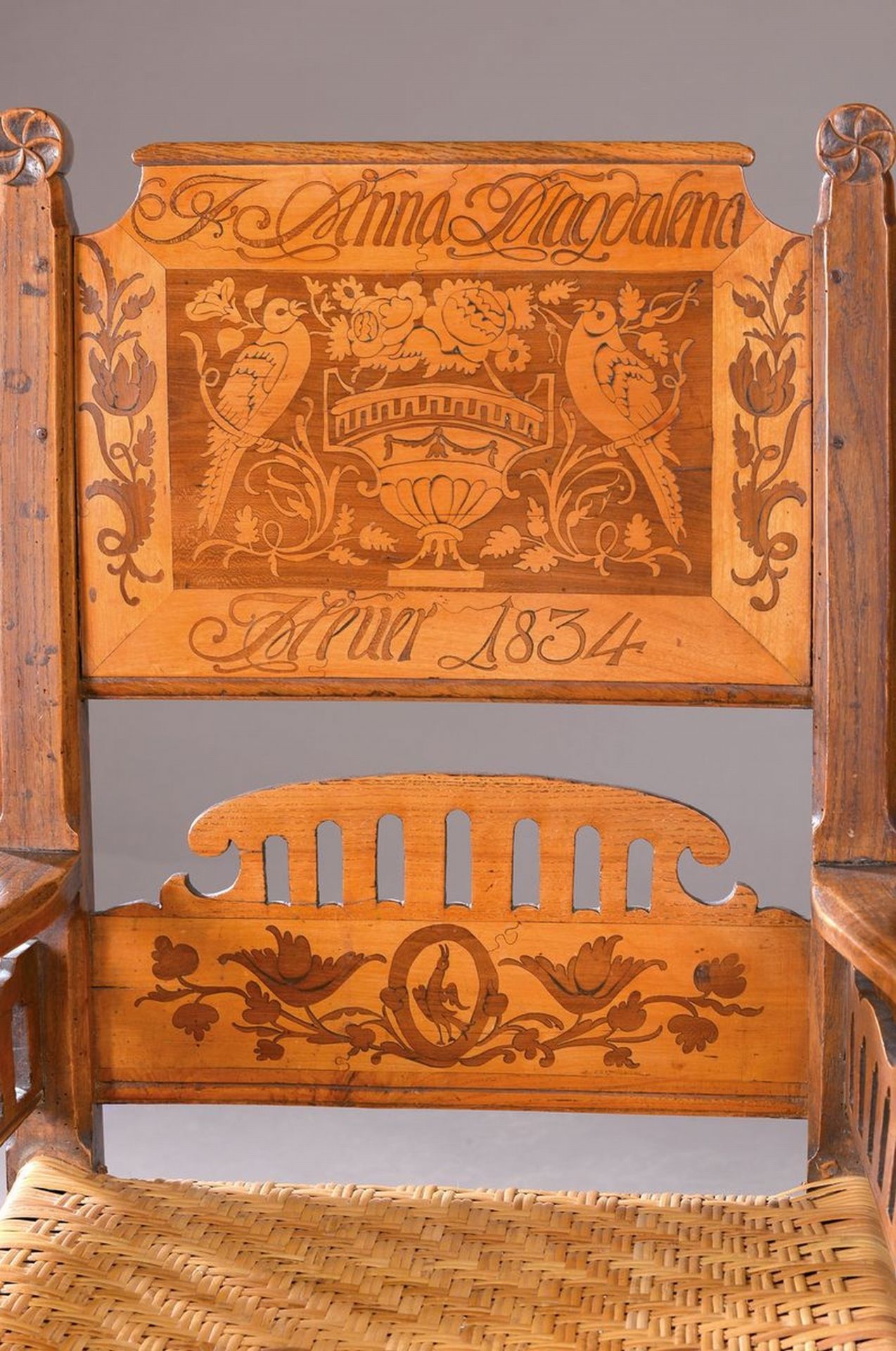 Armlehnstuhl/Hochzeitsstuhl, wohl Österreich, dat. 1834, - Bild 2 aus 2