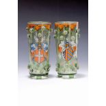 Paar Pokale, Historismus um 1920, grünes Glas, mit