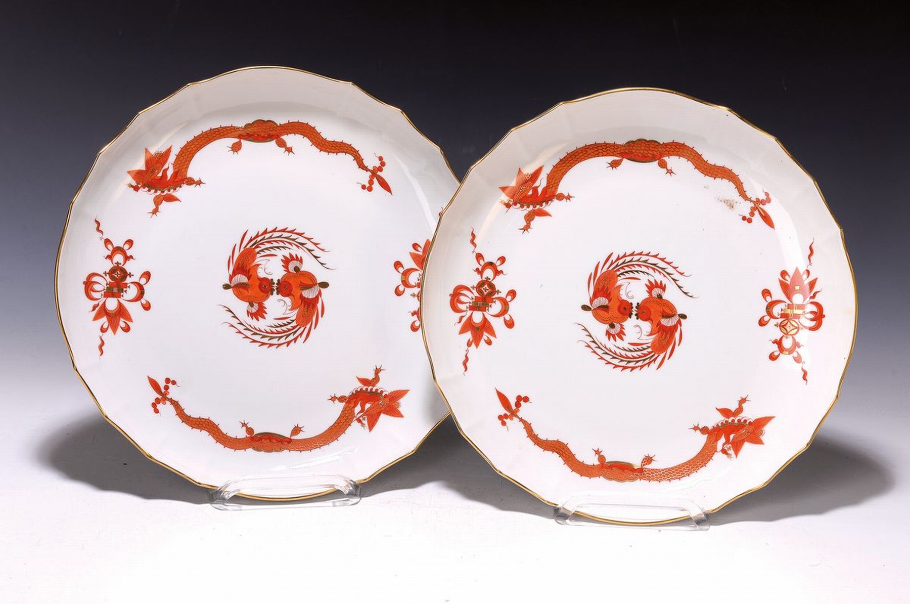 2 runde Schalen, Meissen, 20. Jh., Porzellan, Dekor roter