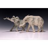 Zwei Porzellanfiguren, Ens, 20. Jh., laufende Elefanten,