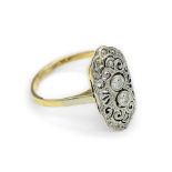 Art-Deco Ring mit Diamanten, GG 585/000 und Platin, um