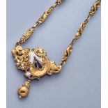 Biedermeier-Collier mit Email, GG 585/000, um 1840, blau