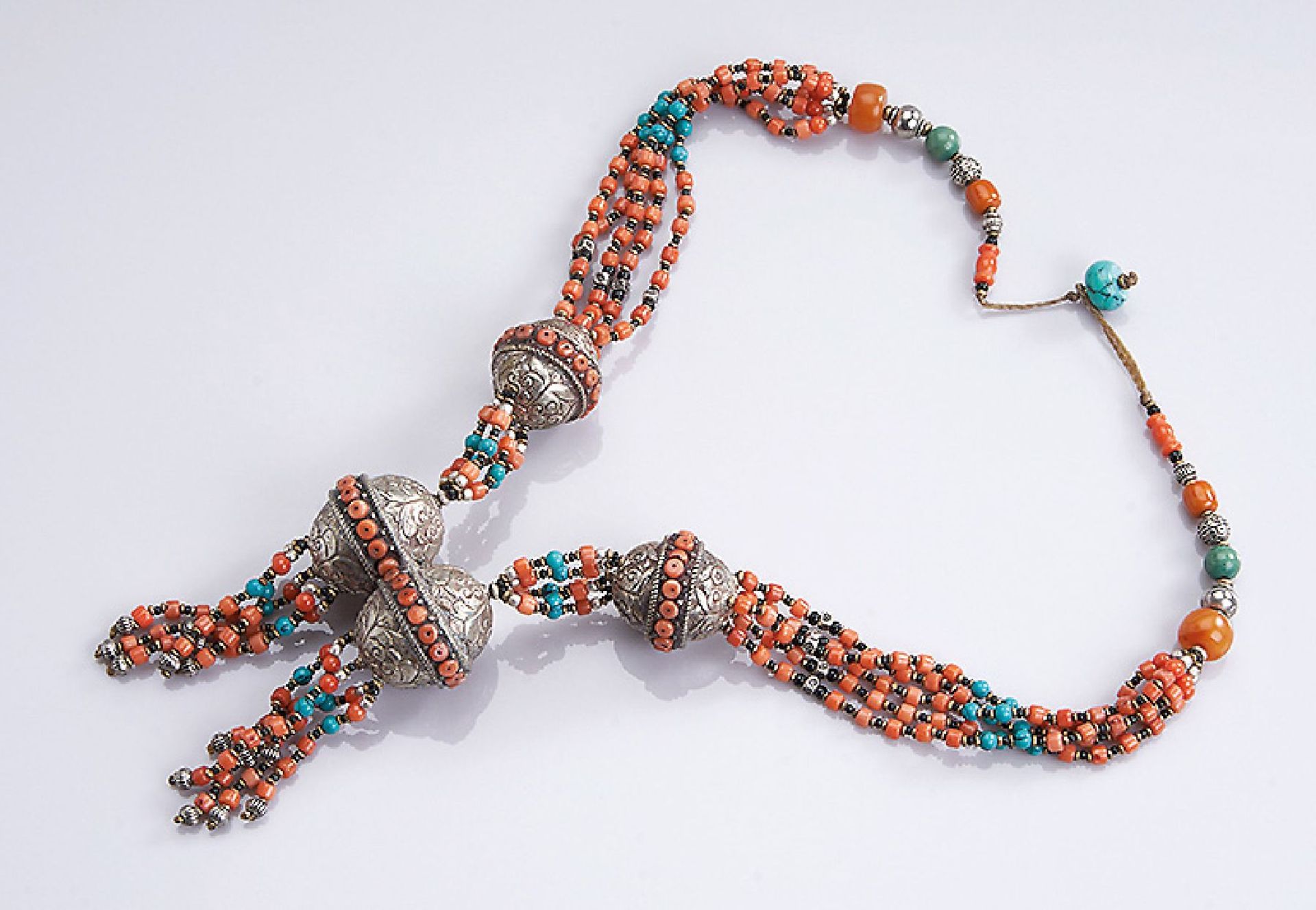 Collier mit Koralle und Türkisen, Himalaya/Tibet um 1900,