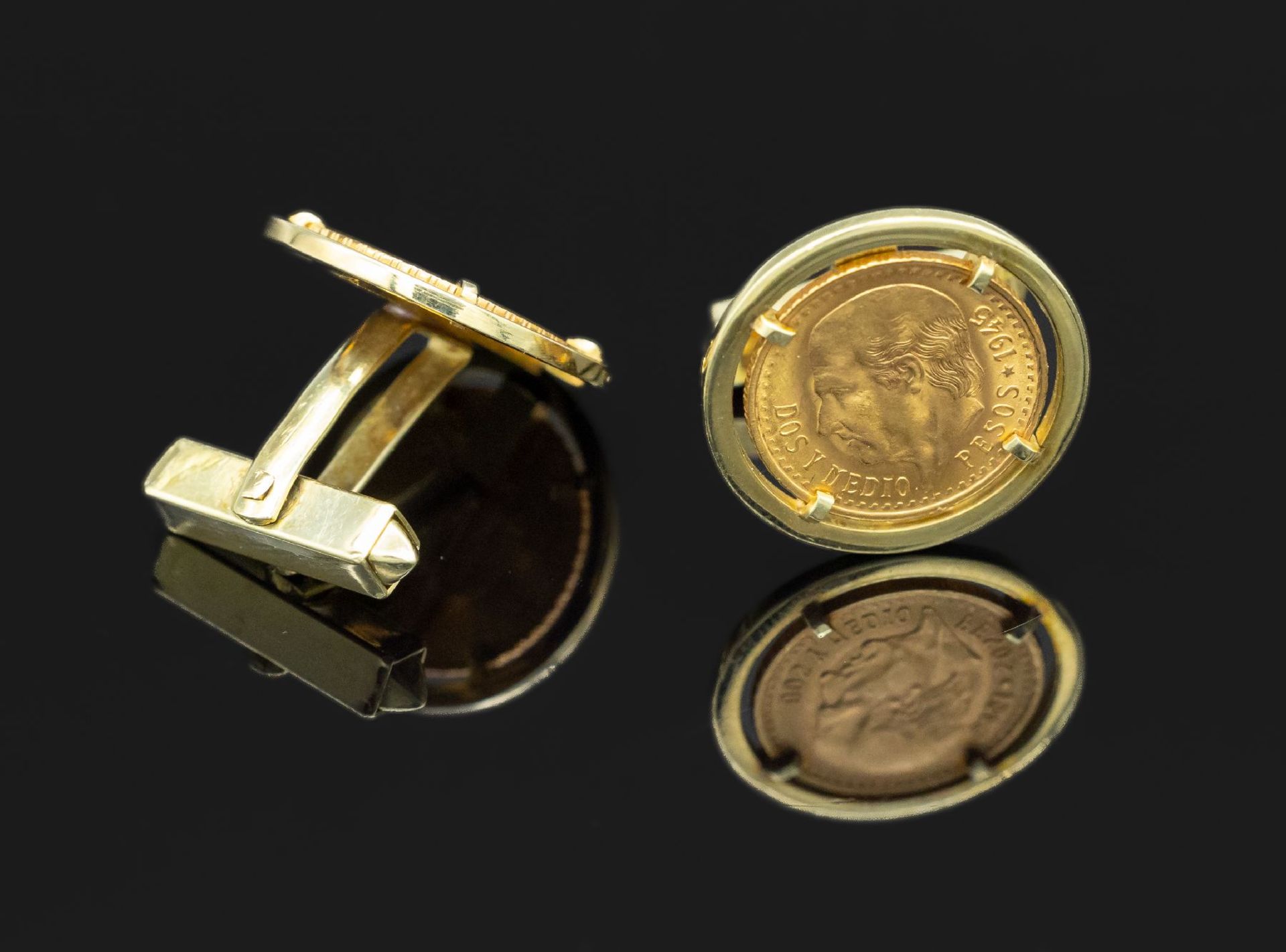 Paar 14 kt Gold Manschettenknöpfe mit Goldmünzen,   GG