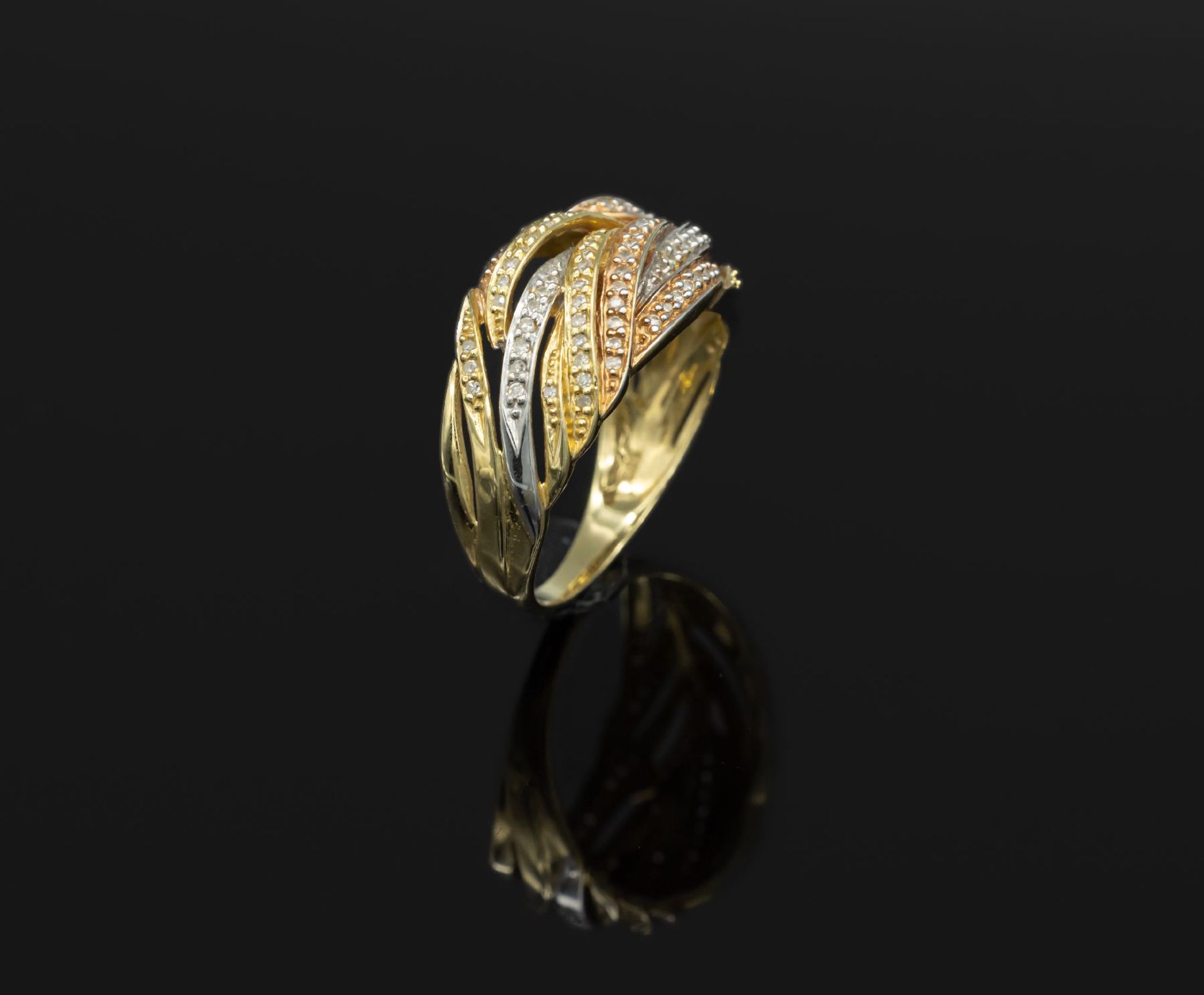 14 kt Gold Ring mit Diamanten, GG/WG/RG 585/000,   ca. 120