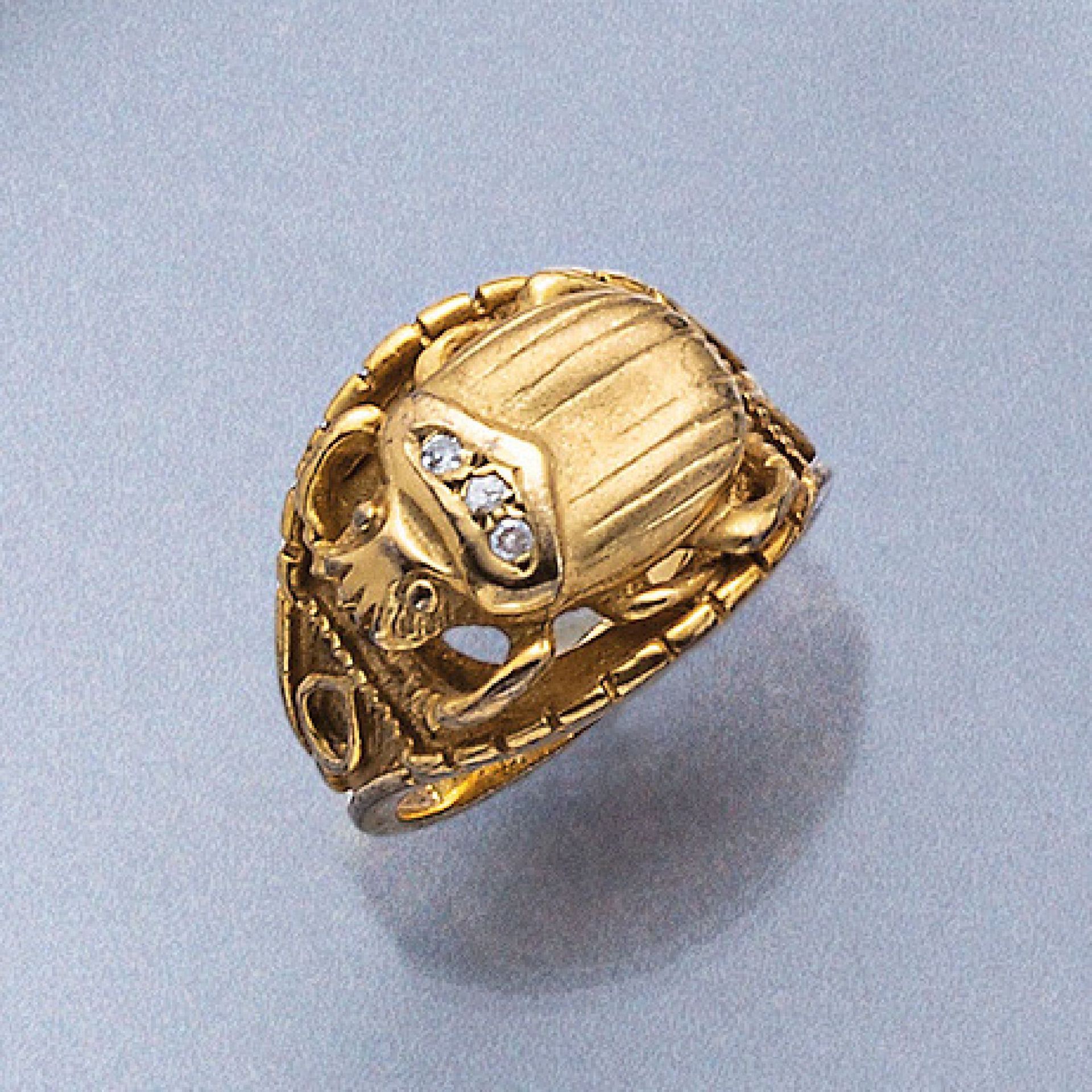 8 kt Gold Ring 'Skarabäus' mit Diamanten,   GG 333/000,